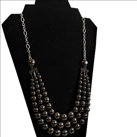 Macy's Gray Layered Black Simulated Pearl Necklace - Picture 1 of 4